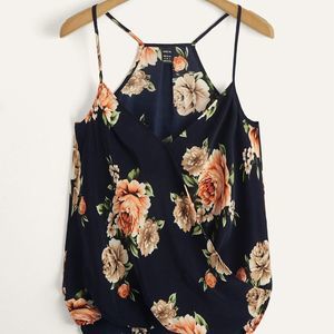 New Floral Print High Low Hem Cami Top Black Flower 226